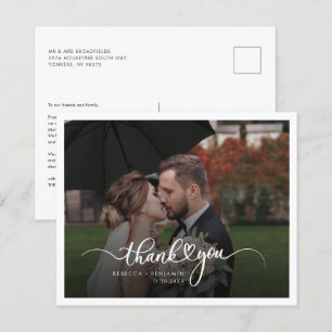 Carte de remerciements photo de mariage élégant