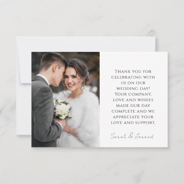 Carte de remerciements photo de mariage élégant (Dos)