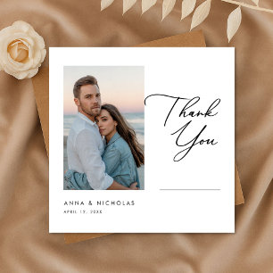 Carte De Remerciements Photo de mariage élégant sur une plage au coucher 