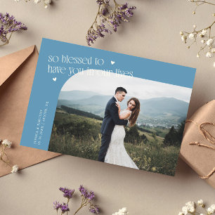 Carte De Remerciements Photo de mariage en denim bleu 'Tellement bénis'