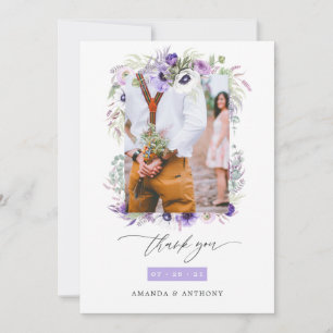 Carte De Remerciements Photo de mariage floral violet pastel délavé