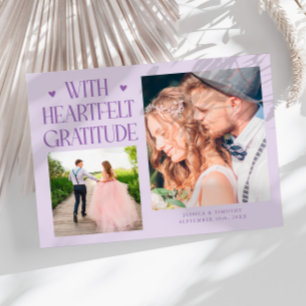 Carte De Remerciements Photo de mariage lilas avec gratitude sincère