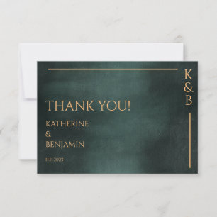 Carte De Remerciements Photo de mariage moderne Emerald Green Black Elega