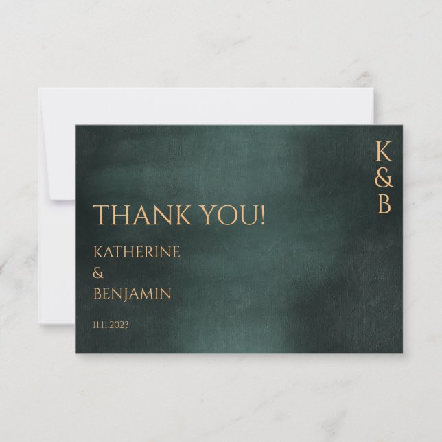 Carte De Remerciements Photo de mariage moderne Emerald Green Black Elega (Devant)