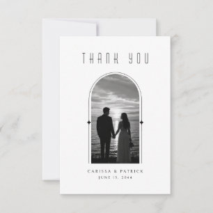 Carte De Remerciements Photo de mariage noir et blanc à arche minimale