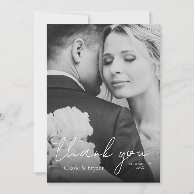 Carte De Remerciements Photo de Mariage noir et blanc moderne (Devant)