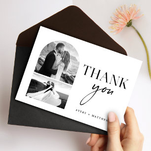 Carte De Remerciements Photo de Mariage noir et blanc moderne