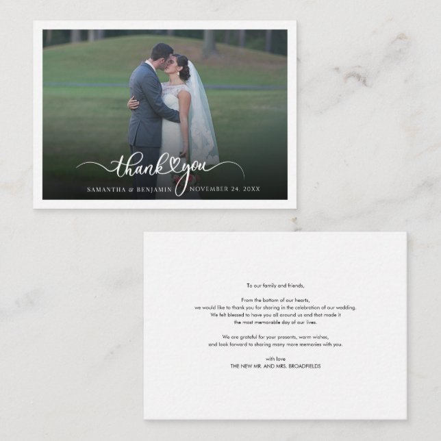 Carte de remerciements photo de mariage personnali (Devant / Derrière)