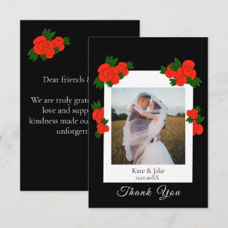 Carte De Remerciements Photo de mariage personnalisé avec roses rouges no