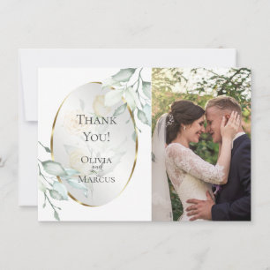 Carte De Remerciements Photo de mariage   Rose ivory jaune aquarelle blus
