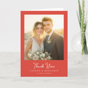 Carte De Remerciements Photo de mariage rouge romantique