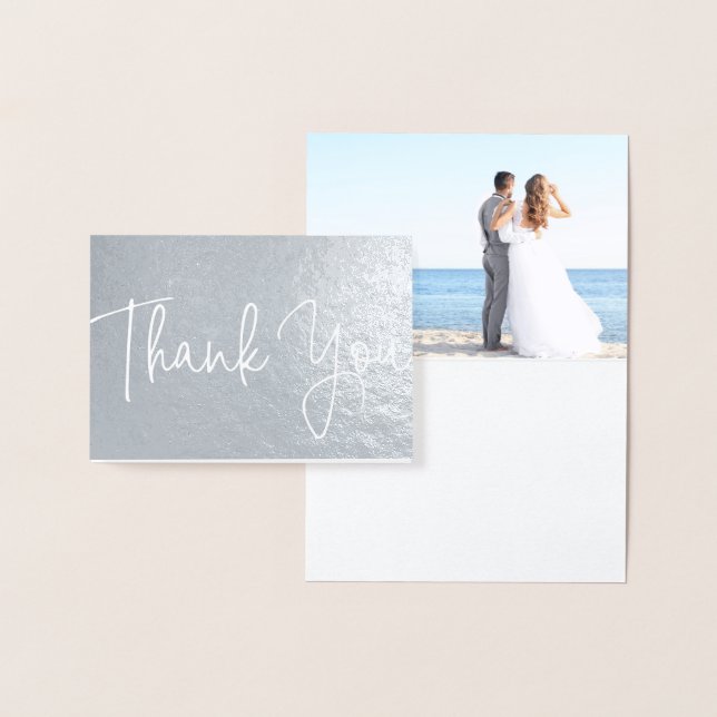 Carte de remerciements photo de mariage sur la pla (Affichage)