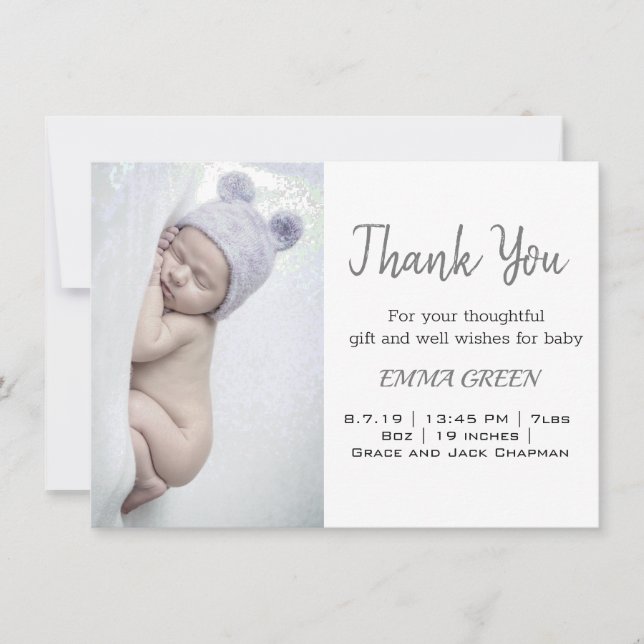 Carte de remerciements photo de naissance bébé (Devant)