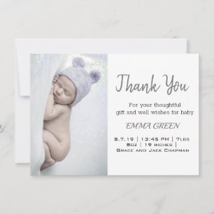 Carte de remerciements photo de naissance bébé