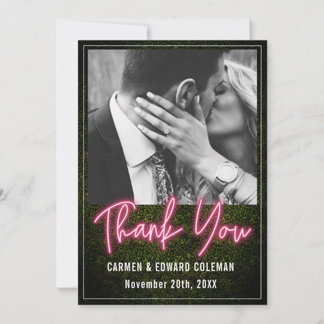 Carte De Remerciements Photo de Neon Boxwood Mariage (Devant)