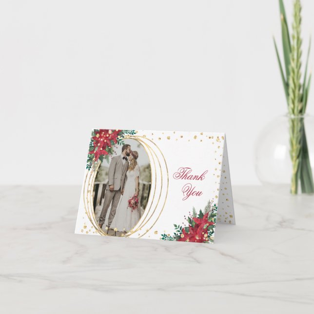 Carte De Remerciements Photo de Noël de Poinsettia (Devant)