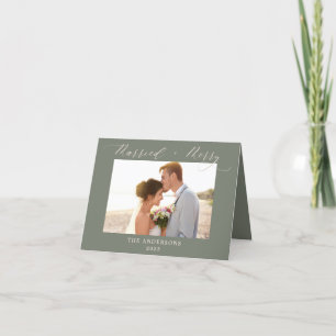 Carte De Remerciements Photo de Noël joyeusement mariée verte poussiéreus
