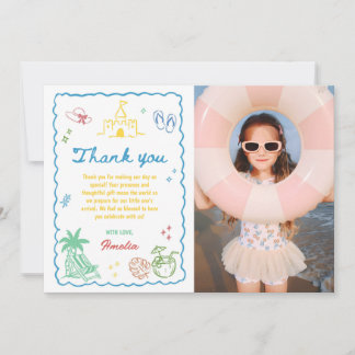 Carte De Remerciements Photo de plage personnalisée dessinée à la main po