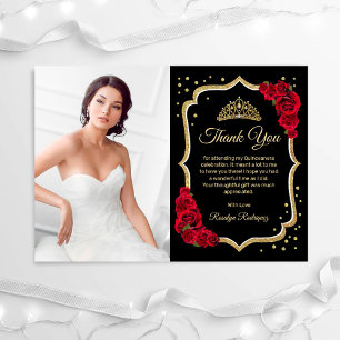 Carte De Remerciements Photo de Quinceanera en or rouge noir