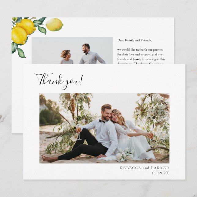 Carte De Remerciements Photo de remerciement de mariage aux citrons (Devant / Derrière)