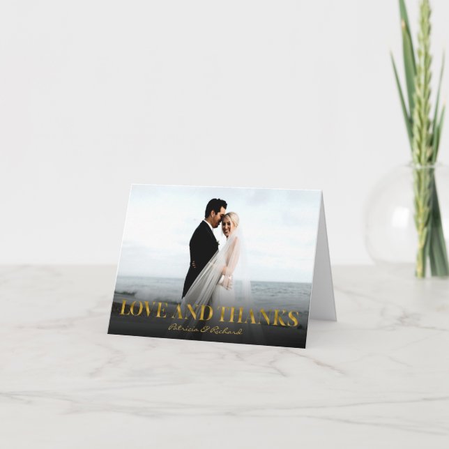 Carte De Remerciements Photo de remerciement de mariage en or avec amour  (Devant)