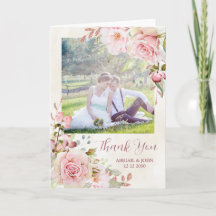 Photo de remerciement de mariage floral rose vinta