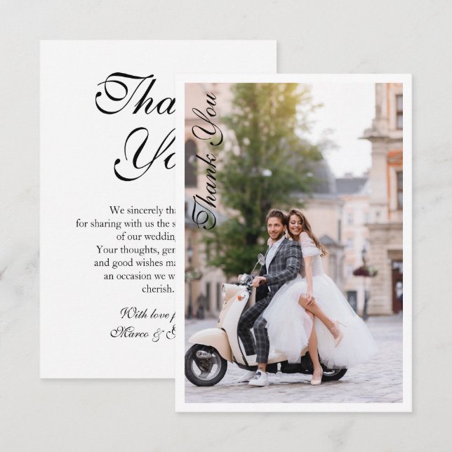 Carte De Remerciements Photo de remerciement de mariage moderne simple él (Devant / Derrière)