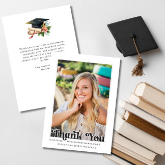 Carte De Remerciements Photo de remise de diplôme avec écriture rétro