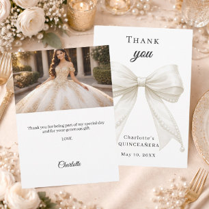 Carte De Remerciements Photo de ruban de Quinceanera avec perles ivoires