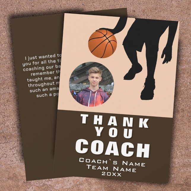 Carte De Remerciements Photo de silhouette de joueur de basket-ball Coach (Créateur téléchargé)