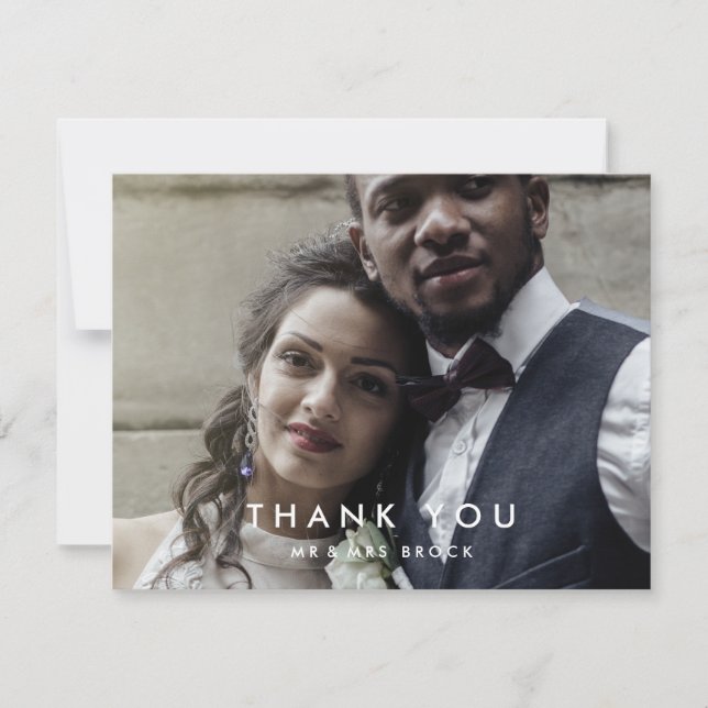 Carte de remerciements photo de typographie chic (Devant)