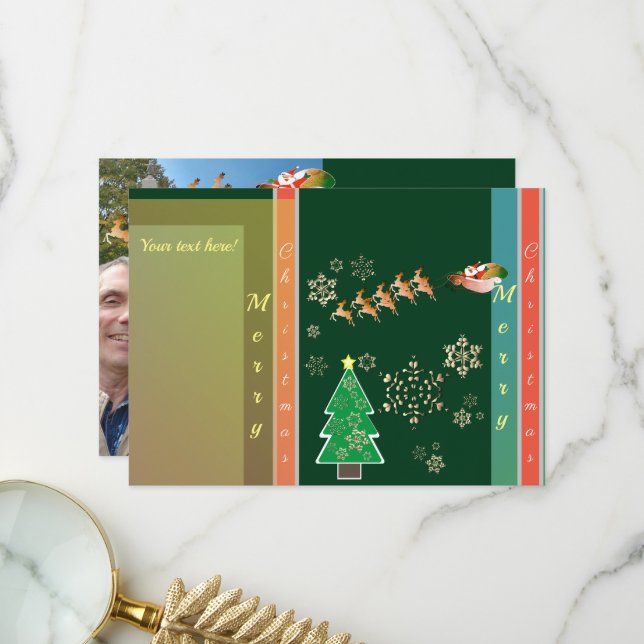 Carte De Remerciements Photo de vacances "Joyeux Noël" Père Noël Reindeer (Devant/Arrière en situation)