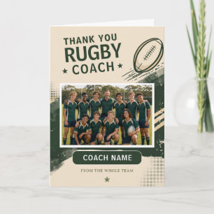 Carte De Remerciements Photo d'équipe de rugby moderne avec l'entraîneur