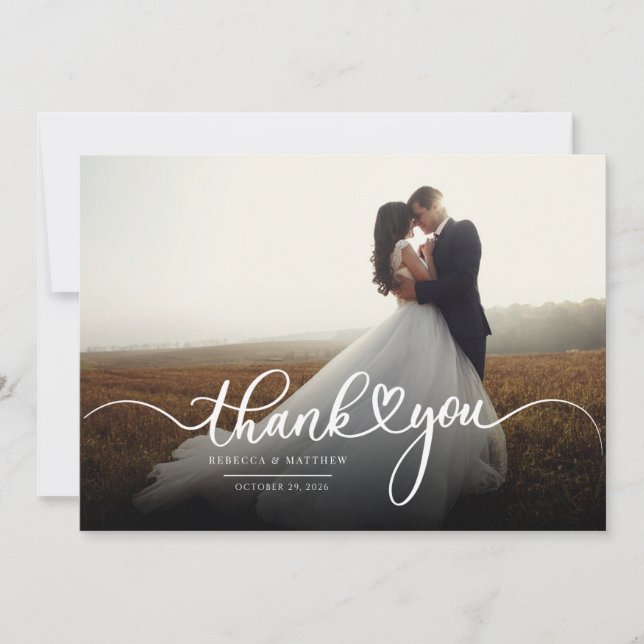 Carte De Remerciements Photo des nouveaux mariés à la main (Devant)