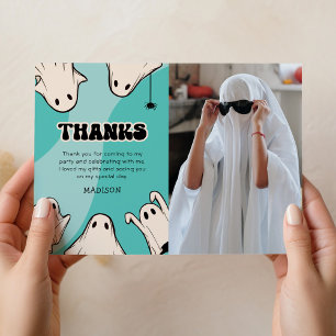 Carte De Remerciements Photo d'Halloween bleu mou Anniversaire