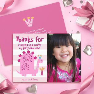 Carte De Remerciements Photo Dinosaure Rose Mignon Kawaii Fille Anniversa
