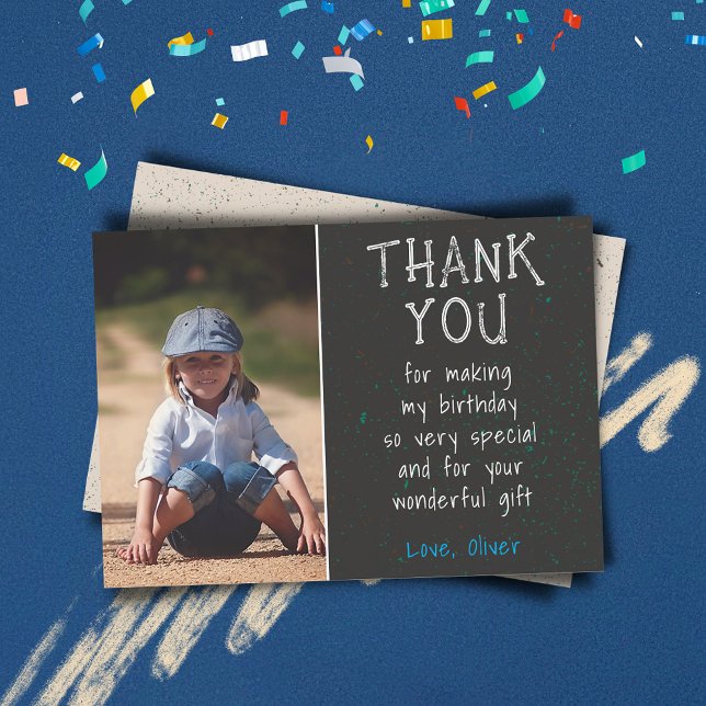 Carte De Remerciements Photo du garçon Moderne Simple Enfant's Birthday (Créateur téléchargé)