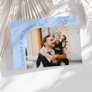 Carte De Remerciements Photo du jour le plus heureux Mariage Bleu glacé