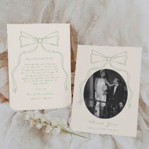 Carte De Remerciements Photo du Mariage vert de la main tirée