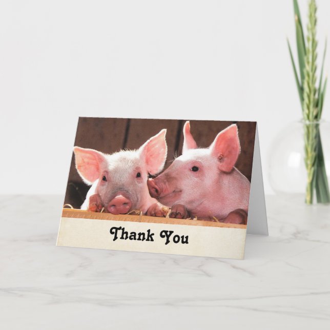Carte De Remerciements Photo d'un animal de porcelets roses mignons (Devant)