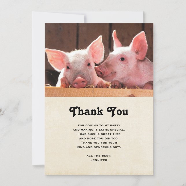Carte De Remerciements Photo d'un animal de porcelets roses mignons (Devant)
