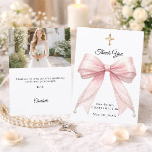 Carte De Remerciements Photo d'une fille avec un nœud de confirmation en 