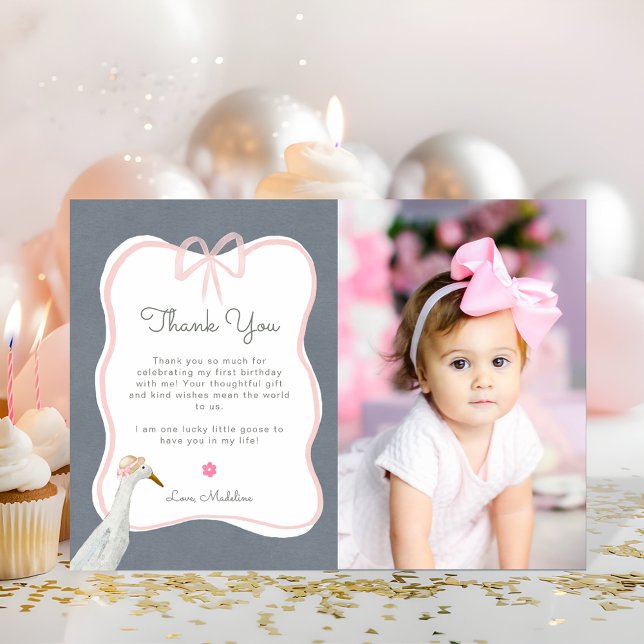 Carte De Remerciements Photo d'une sotte rose oie 1er anniversaire (Créateur téléchargé)