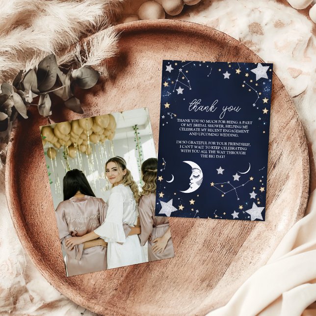 Carte De Remerciements Photo Elégant Crescent Céleste Lune nuptiale Showe (Créateur téléchargé)
