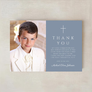 Carte De Remerciements Photo élégant d'un garçon à la première communion 