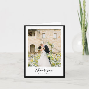 Carte De Remerciements Photo élégant en noir et blanc de mariage moderne