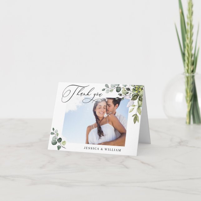 Carte De Remerciements PHOTO Elegant Eucalyptus Mariage de verdure (Devant)
