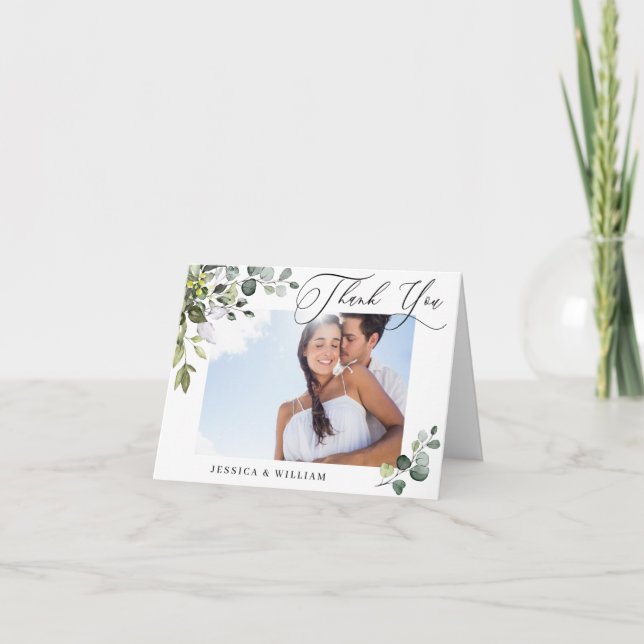 Carte De Remerciements PHOTO Elegant Eucalyptus Mariage de verdure (Devant)