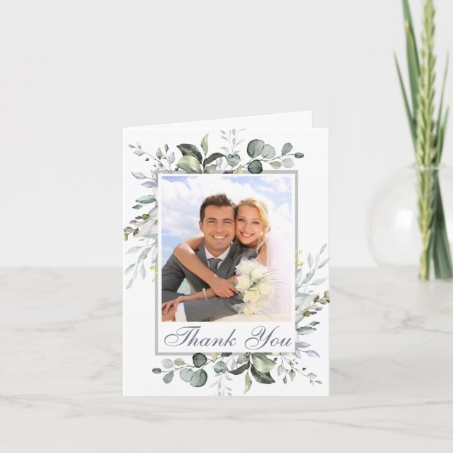 Carte De Remerciements PHOTO Elegant Eucalyptus Mariage de verdure (Devant)