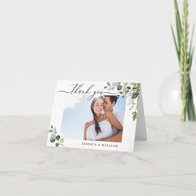 Carte De Remerciements PHOTO Elegant Eucalyptus Mariage de verdure (Devant)